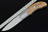 送礼手工大马士革钢折叠刀进口正品收藏摆设小刀雕花纹木柄小刀
