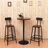 美式乡村星巴克实木高脚凳咖啡厅皮质椅铁艺吧台椅酒吧复古吧凳