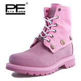 正品PF女靴真皮马丁靴短靴粉红色牛仔靴沙漠靴女厚底工装靴10806