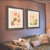 清朝宫廷名画书房客厅中国风古画小幅花鸟十字绣二联画