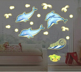 包邮 可移除环保卡通浴室儿童房天花板装饰荧光夜光贴墙贴画 海豚