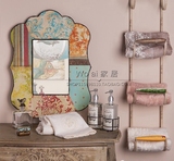可立特家居饰品 美式乡村彩色花纹木制古典图案镜壁挂玄关浴室镜