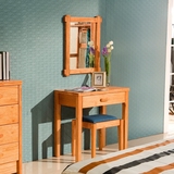 小户型卧室简约现代白橡木化妆桌凳三件套 原木色全实木梳妆台