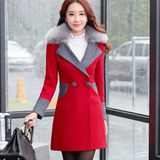 2015冬装新款韩版女装大码修身中长款大毛领毛呢外套羊绒呢子大衣