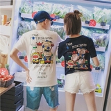 韩版修身潮流学生个性搞怪涂鸦情侣短袖T恤男士半袖体恤原宿bf风