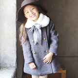 女童呢子大衣长袖加绒毛内棉服儿童外套女童加厚冬季毛料圆领韩版