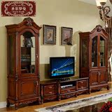 圣菲罗曼欧式电视柜整体影视墙组合厅柜欧式实木雕花酒柜客厅背景