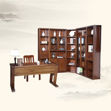 胡桃木书柜 全实木转角书柜组合 木质书橱书架 现代中式3三门书柜