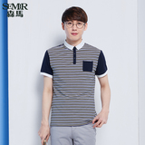 森马短袖T恤 2016夏装新款 男士条纹POLO领直筒男装针织衫韩版潮