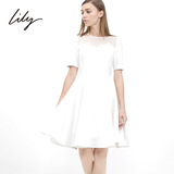 LILY 2015春季新品女装 欧美通勤简约纯色短袖连衣裙 115140K7510