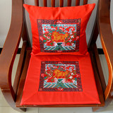 中国风官服补子刺绣麒麟鹤坐垫棉麻抱枕套中式红木椅子沙发靠垫套