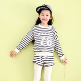棉混纺布新款实拍有模特韩版儿童孩子衣服常规条纹A类女卫衣套装