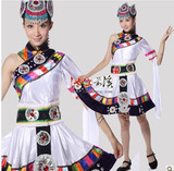 新款藏族舞蹈表演白色云南演出服装少数民族舞台服装女装藏裙促销
