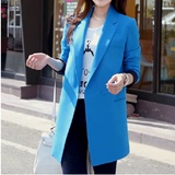 2015春季新品 韩版韩国代购一粒扣中长款西服领西服大码女装外套