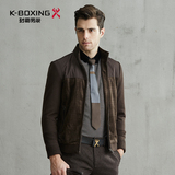 K-boxing/劲霸针织外套 男士中年拼接休闲短款中厚夹克