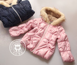15冬外贸儿童棉衣女童宝宝毛毛连帽薄款棉衣袄波点点滑雪拉链外套