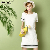 迪欧芙2016女装夏季新款白色撞色短袖连衣裙欧美气质显瘦短裙裙子