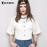 卡玛KAMA 夏季新款女装 字母刺绣休闲短款衬衫女 7215859