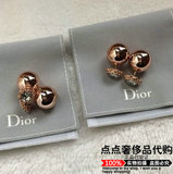 正品专柜代购新款 Dior/迪奥 大小珍珠耳钉/耳环金色镜面水钻豌豆