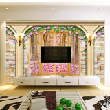 3d欧式无缝墙布大型壁画田园风景客厅沙发电视背景墙纸壁纸罗马柱