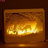 影纸雕灯小夜灯床头台灯生日礼物教师节包邮DIY成品3D立体相框光