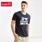 Baleno/班尼路男装 纯棉字母创意印花体恤 青年V领夏装短袖T恤潮
