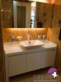 简约现代中式实木橡木白色大理石落地式台上盆带镜柜卫浴柜洗脸盆