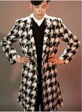 韩国代购男装男士羊毛大衣冬款韩版修身呢子大衣千鸟格加大码外套