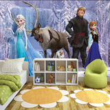 公主艾莎卡通背景墙壁纸电视儿童房客厅墙纸无缝大型壁画冰雪奇缘