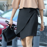 Amii[极简主义]2016秋新款纯色不规则开叉大码半身短裙女11673360