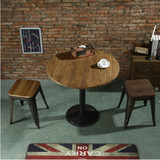 loft复古美式实木铁艺圆形桌子圆桌茶几桌西餐厅咖啡厅桌椅洽谈桌