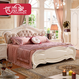 优恋家 简欧式床双人床小户型结婚床实木床绒布靠背主卧床1.8米床
