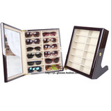 钢琴烤漆立式 12格眼镜展示盒  整理收纳盒 钢化玻璃带锁