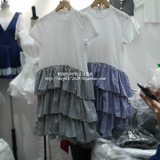 韩国2015春夏装新款短袖连衣裙女装甜美假两件套T恤拼接蛋糕裙摆