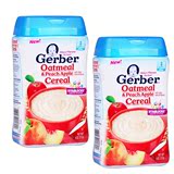 美国Gerber嘉宝黄桃苹果燕麦米粉 2段227G*2原装进口宝宝营养辅食