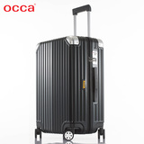 OCCA新款纯PC拉链箱男铝合金包角拉杆箱女万向轮行李箱黑色箱子