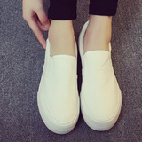 白色女士帆布鞋平跟学生韩版一脚蹬松糕底小白鞋韩版厚底休闲鞋