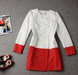 原单超值货 B家换标款 经典双排扣圆领红白撞色长袖气质风衣外套