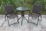 60CM钢化玻璃折叠桌椅、阳台花园休闲桌椅套件、出口方便折叠桌椅