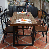 餐桌椅组合简约现代铁艺实木快餐桌6人饭桌长方形咖啡厅餐饮桌椅