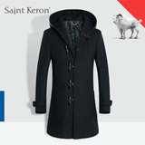 Saint Keron呢子大衣男 连帽风衣男韩版青年修身时尚休闲羊毛风衣