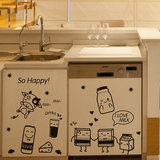 可移除墙贴纸贴画创意厨房柜门贴冰箱贴个性装饰牛奶早餐标志标识