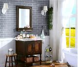 美式仿古浴室柜组合/橡木实木落地卫浴柜/双盆整体浴柜