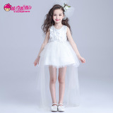 夏季新款韩版女童白色婚纱公主节目主持钢琴表演晚礼服品牌直销