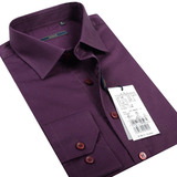 Romon/罗蒙男士长袖紫色纯棉衬衫商务休闲纯色全棉衬衣秋季男装潮