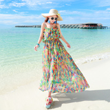 新海边春夏度假裙波西米亚雪纺吊带沙滩裙印花大摆长裙大码显瘦女