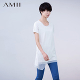 Amii2016夏装新款修身显瘦短袖T恤衫半袖中长款纯棉质女式体恤