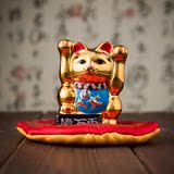 办公桌摆件手绘招财猫开业家居摆件日本高档礼品陶瓷汽车饰品