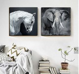 北欧风格简约手绘白马大象动物装饰画 客厅卧室玄关酒店墙画挂画