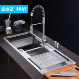 德国品质手工水槽双槽304不锈钢洗菜盆厨房套餐台上下盆大洗碗池